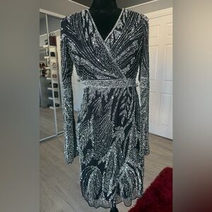 LARA Black and Silver Long Sleeve Dress